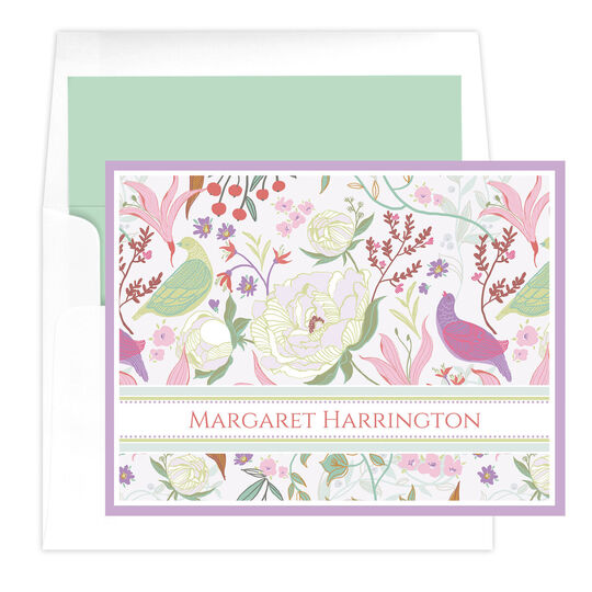 Pastel Birds and Peonies Folded Note Cards